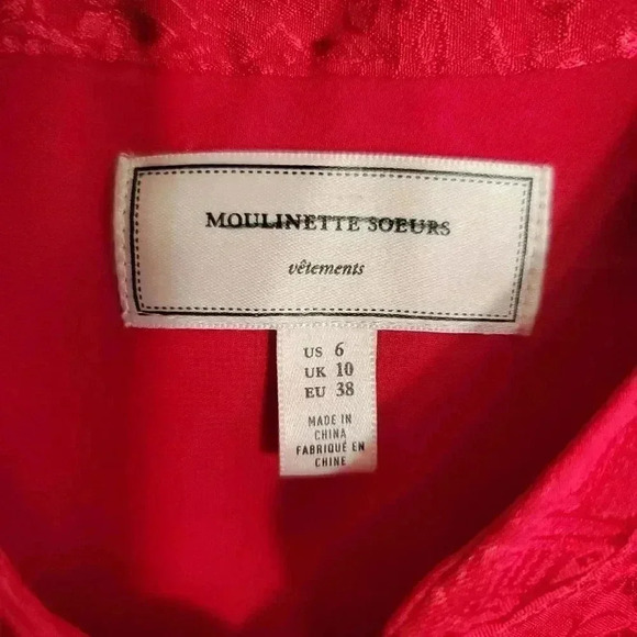 Anthropologie Moulinette Soeurs red sheer button blouse sz 6 - Picture 3 of 8